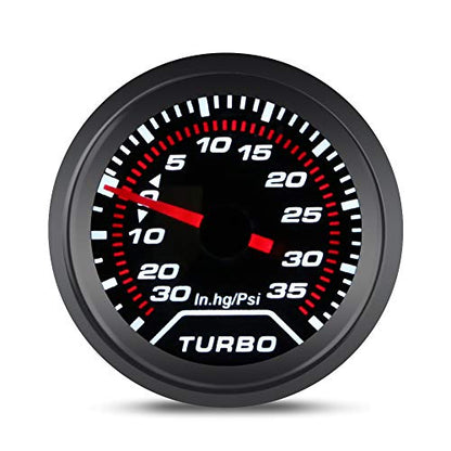 WATERWICH 35 PSI Turbo Boost/Vacuum Gauge Meter Kit Includes Mechanical Hose & T-Fitting - Black Dial - Clear Lens 2" 52mm 12V Universal for Car Truck
