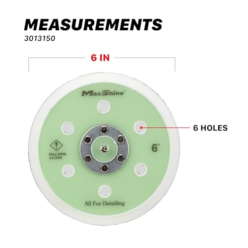 Maxshine 6" Universal Hook & Loop Dual Action Backing Plate – Fits DA Polishers with 5/16" Thread – Supports Up to 12,000 OPM – Compatible with Specific High-Speed DA Polishers - size: 6”