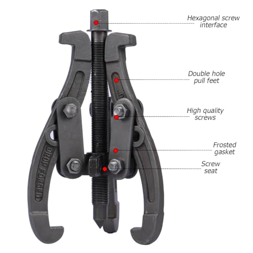 BELOMI 4 Inch 3-Jaw Bearing Puller with Reversible Jaws | carbon steel construction, black oxide finish, even-pressure operation, for gears and pulleys, auto repair tools - size: 4 inch