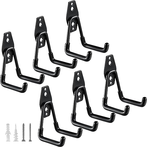 HUPBIPY Heavy Duty Garage Hooks 6 Pack, 2.8 inch Small U Shaped Hanger, Wall Mounted Storage System, Power and Garden Tool Organizer, for Hanging Ladders, Hose, Bulk Items and More - color: Black, size: 6 Pack 2.8inch U Hook