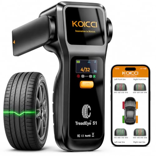 New KOICCI S1 Digital Tire Tread Depth Gauge, Smart Laser Tire Tread Detector with 32nds High Accuracy, 2-in-1 Standalone & App Modes, Report Generation for Car Truck SUV - iOS & Android Compatible