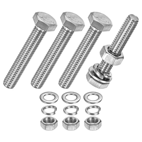 M METERXITY 4-Pack Hex Head Screw Bolt with Nuts Flat & Lock Washers M6x35mm Stainless Steel Bolts and Nuts Kit Fully Threaded Metric Bolt Assortment for Equipment/Machinery - size: M6 x 35mm