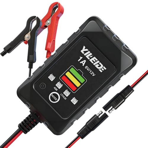 1A Smart Battery Charger for 6V/12V Lead-Acid & 12V Lithium Batteries- Trickle Charger & Desulfator for car Motorcycle Lawn Mower Boat Motorcycle Snowmobile