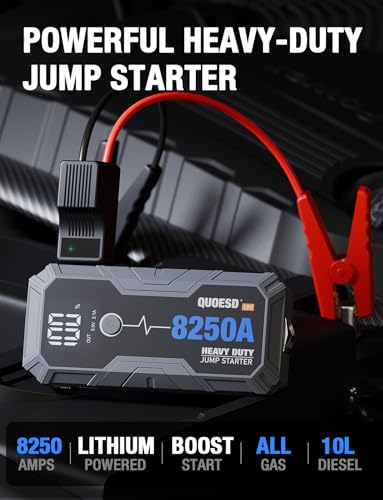 8250A Jump Starter Battery Jump Starter Battery Pack (for All Gas or 10.0+L Diesel), 12V Potable Heavy Duty Car Jump Start with 60W Power Bank 24-Months Stand-by Time - size: 8250A