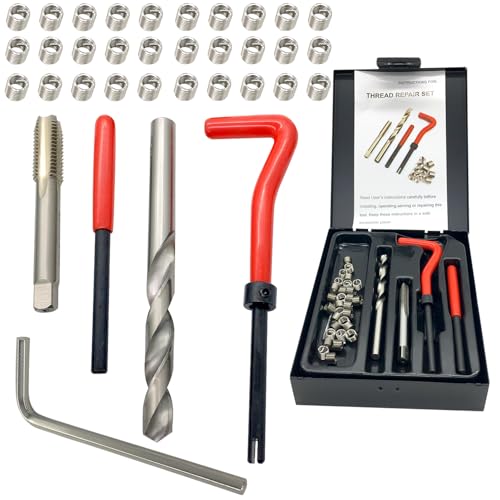 M6x1.0 Thread Repair Kit, Helicoil Thread Inserts Taps Kit with HSS Drill Bits Compatible Hand Tool Set for Damaged Thread ＆ Auto Repairing(Metric) - size: M6x1.0, style: Metric