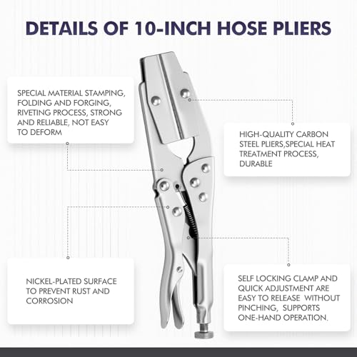 Yaocom 4 Pack 10" Radiator Hose Clamp Pliers Set Heavy Duty Pinch off Locking Pliers Universal for Automobile Radiator Pipe, Vacuum Lines, Fuel Hose