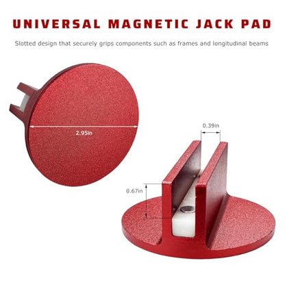 Universal Magnetic Jack Pad, 0.4" Slotted Aluminum Grooved Floor Jack Pad Tool Frame Rail Protector, Pinch Weld Jacking Puck Adapter with Large Slot for Most Vehicles (Red) - color: Red