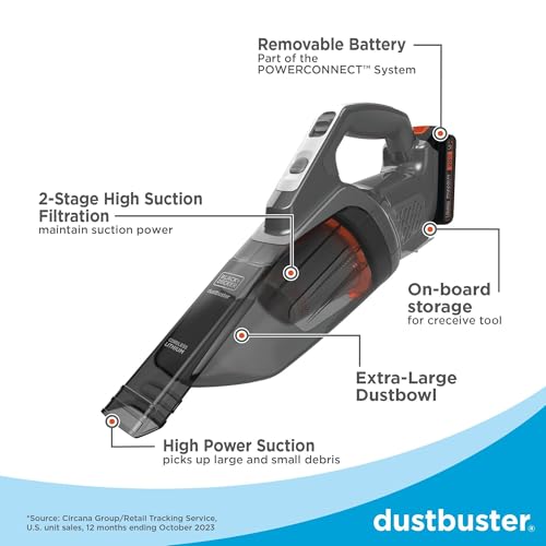BLACK+DECKER 20V dustbuster Small Vacuum Cleaner Portable Vacuum Hand Held Cordless for Home and Car, Includes Rechargeable Battery (BCHV001C1) - style: Handheld Vacuum Kit
