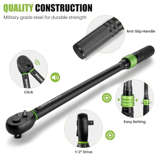 1/2 Inch Drive Torque Wrench 40-320 Ft-Lb for Truck Maintenance | Click Torque Wrench (54.2-433.6Nm) with 3% Precision Dual-Direction Range,72 Tooth Head for RVs,Trailers,Lug Nut Installation - size: 1/2" 40-320FT