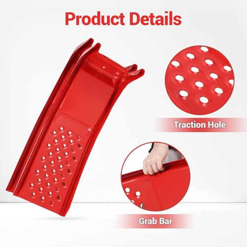 Set of 2 Heavy Duty Metal Car Ramps, Automotive Ramps, with 8000 LBS Capacity, 8 Inch Max Lift, 13 Inch Wide, for Automotive Vehicle Maintenance, Oil Change, Repair Ramp, Home Garage Use, Red