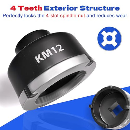 KJE 13PCS Spindle Nut Socket Set for Remove Ball Joints Axle Nut, Spanner Socket Set for KM Groove Nuts, 21.5mm-36mm-83.5mm, 4 Teeth Exterior with 1/2'' Drive, Compatible with GM, Ford, Dodge, GMC