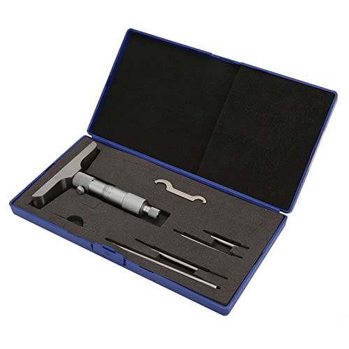Depth Micrometer Stainless Steel Round Head Depth Micrometer Gage Measuring Tool with 5Pcs Rods (0-100mm 4 inches)