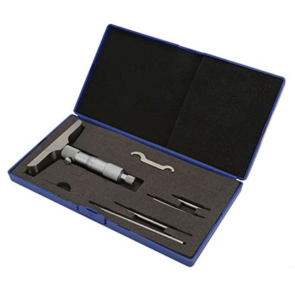 Depth Micrometer Stainless Steel Round Head Depth Micrometer Gage Measuring Tool with 5Pcs Rods (0-100mm 4 inches)