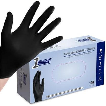 1st Choice Black Nitrile Gloves Disposable Latex Free - Exam Grade Black Gloves for Cooking, Medical, Dental, Cleaning - 4mil - size: Small, style: 1 Box of 100