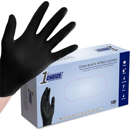 1st Choice Black Nitrile Gloves Disposable Latex Free - Exam Grade Black Gloves for Cooking, Medical, Dental, Cleaning - 4mil - size: Small, style: 1 Box of 100