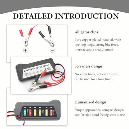 DXNQ Car Battery Alternator Tester, 12V Car Battery Load Tester, Auto Alternator Tester with 6 LED Indicator, Battery Tester for Testing Battery Condition & Alternator Charging for RV Golf SUV