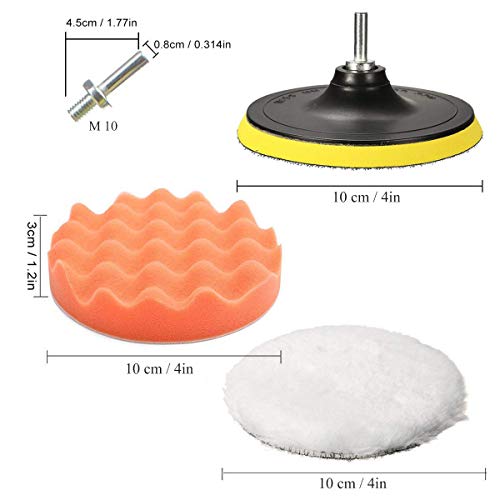 Yesallwas Car Foam Drill Polishing Pad Kit 8Pcs,4 Inch Buffing Pads Kits Drill Buffer Attachment,Thin Sanding Sponge for Drill Buffing,Car Sanding,Polishing,Waxing,Cleaning Set (4 Inch) - size: 4"/100mm 8pcs