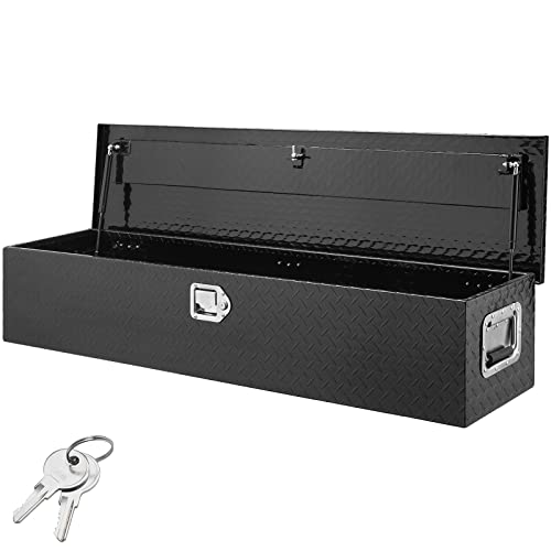 VEVOR Heavy Duty Aluminum Truck Bed Tool Box, Diamond Plate Tool Box with Side Handle and Lock Keys, Storage Tool Box Chest Box Organizer for Pickup, Truck Bed, RV, Trailer, 48"x15"x15", Black - color: Black, size: 48 in