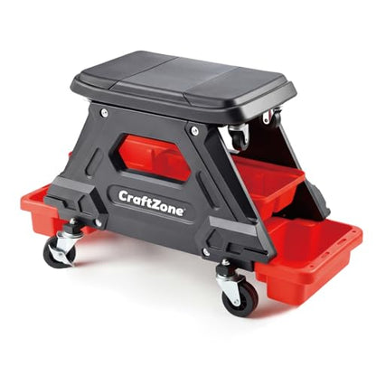 Mechanic Rolling Stool - 300 LBS Heavy Duty Mechanics Roller Seat with Wheels, 360° Swivel Capacity Garage Shop Stool with Locking Casters & Storage Trays, Tools for Automotive Auto Repair