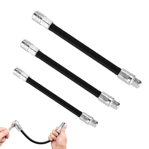 3pcs Flexible Socket Extension, Socket Extension Tool (Black) | 1/4" 3/8" 1/2" Bendable High Torque Chrome Vanadium Iron Extension Rods for Automotive Repair & Tight Spaces - color: Black