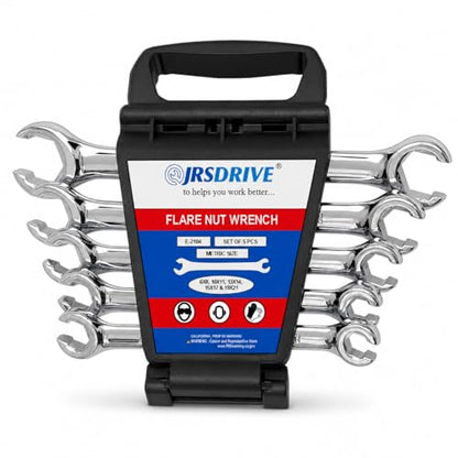 5 Pcs Flare Nut Wrench Set Metric 6x8, 10x11, 13x14, 15x17, 19x21mm CRV Line Wrench Set for Brake Line, Fuel, HVAC & Plumbing | Professional Mechanic Tools & Automotive Wrench Set E-2104