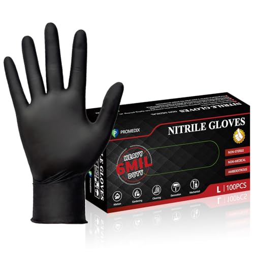 PROMEDIX P Heavy Duty Nitrile Gloves,6mil-100 Count,Black Disposable Cooking Gloves,Latex Free,Powder Free - size: X-Large
