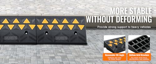 VEVOR Rubber Curb Ramp 2 Pack, 4.3" Rise Height Heavy-Duty 33069 lbs/15 T Capacity Threshold Ramps, Driveway Ramps with Stable Grid Structure for Cars, Wheelchairs, Bikes, Motorcycles - size: 4.3" H