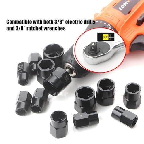 11pcs Twist Socket Set, 9-19mm Lug Nut Remover Set Damaged Bolt Screw Nut Extractor Tool Set Including a Punch Rod - size: 9-19mm 11pcs