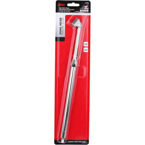 Milton S-976 Dual Head Chuck Tire Pressure Service Gauge, Plated Brass Tube, 12 3/4” 1-160 PSI