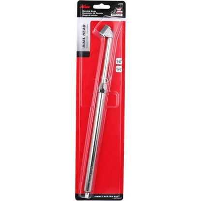 Milton S-976 Dual Head Chuck Tire Pressure Service Gauge, Plated Brass Tube, 12 3/4” 1-160 PSI