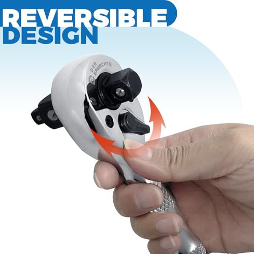 Der Erwachte 3-in-1 Stubby Ratchet Handle | 1/4 ", 3/8 ", 1/2" Drive Ratchet Wrench, 72-Tooth, Reversible Switch, Full-Polished Chrome Plating, Chromium Vanadium Steel - size: 3IN1 Stubby Ratchet
