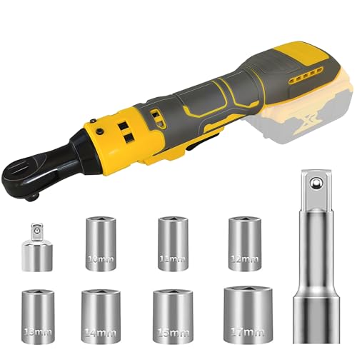 Cordless Ratchet Wrench for Dewalt 20V Battery, 3/8" Electric Ratchet Set 45 Ft-lbs (60 N.m), Variable Speed control, 580RPM Power, 8 Sockets (9/10/11/12/13/14/15/17mm) - No Battery