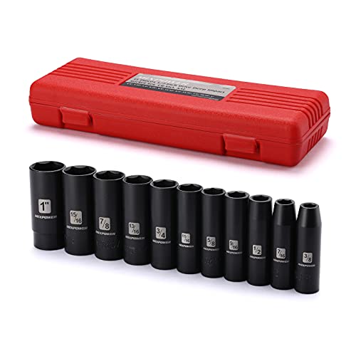 MIXPOWER 11 Pieces 1/2-Inch Drive Deep Impact Socket Set, 3/8-Inch to 1-Inch, CR-V, SAE, 6 Point, Deep, 11 Pieces 1/2" Dr. Socket - size: 9.5 mm - 25.4 mm (Deep, 11PCS)