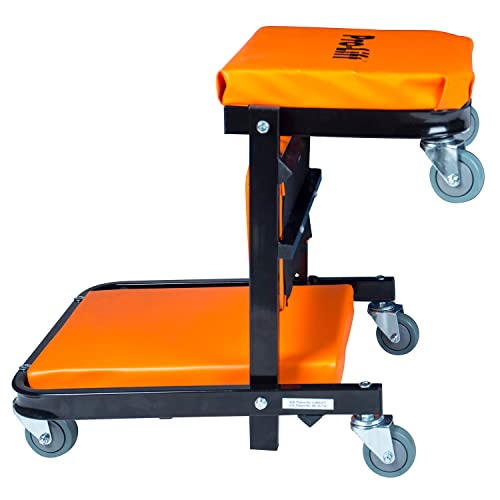 Pro-Lift Foldable Z Creeper - 2-in-1 Rolling Folding Car Creeper & Seat - 40" Adjustable Roller Garage Chair Lay Down or Sit, 450 LBS Capacity Under Car Roller Creeper with 6 Swivel Casters - color: Orange