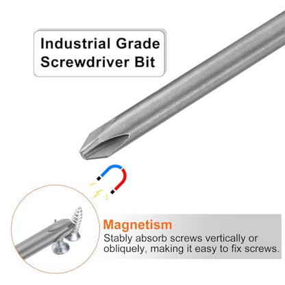 HARFINGTON 5pcs #2 Phillips Screwdriver Bit PH2 1/4" Hex Shank 3.15" (80mm) Long Magnetic S2 Steel Industrial Grade Screw Driver Bit Cross Head Electric Drill Bits 0.236" (6mm) Rod - size: PH2 x 80mm x 6mm