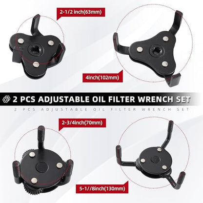Reniteco Oil Filter Wrench Adjustable, Universal Oil Filter Removal Tool, Oil Filter Change Set 2-1/2 to 4 inch & 2-3/4 to 5-1/8 inch, 1/2" Drive for Removing Motorcycles Cars Trucks