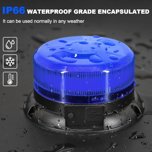 AnTom Magnetic Wireless Strobe Light Blue Warning Beacon Light for Trucks | Rechargeable Waterproof Emergency Safety Rooftop 9 Modes Rotating Flashing Lights for Volunteer Firefighter POV, Highway Hero - color: Blue