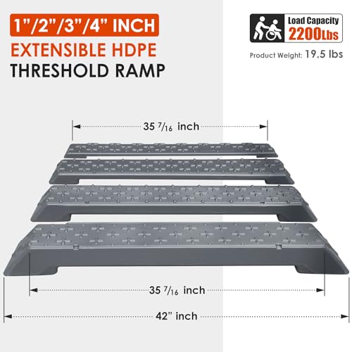1", 2", 3", 4" inch Rise Assemble Threshold Ramp, 4-Piece Design Durable HDPE Extensible Doorway Ramps, Detachable Portable Wheelchair Ramps (1"-4" Assemble Ramp)