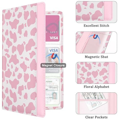 Car Registration and Insurance Holder, with Magnetic Closure for License, Cards and Documents, All Vehicle Needs and Car Accessories (Cow-Pink) - color: Cow-Pink