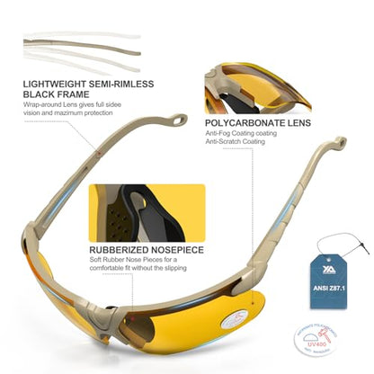 xaegistac Shooting Glasses with Case-Safety Glasses Anti Fog | Z87.1 Certificated Impact Resistance Safety Glasses for Hunting Shooting Sports - color: Yellow Lens-khaki Frame