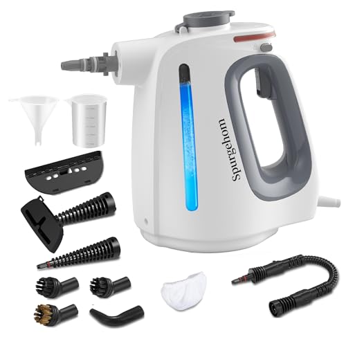 Spurgehom Handheld Multi-Surface Steam Cleaner with 11-Pc Accessories & Safety Lock – Dirty-Free, 550ML Large Capacity Steamer for Floors, Upholstery, Cars, and Home Use - color: White