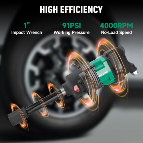 Hoteche 1-Inch Air Impact Wrench Kit, 2211 ft-lbs Heavy Duty Pneumatic Impact Gun, Twin Hammer Mechanism, Truck Tire Tool with Sockets for Semi-Truck, RV, and Industrial Use - size: 1-Inch 2200Ft-Lbs