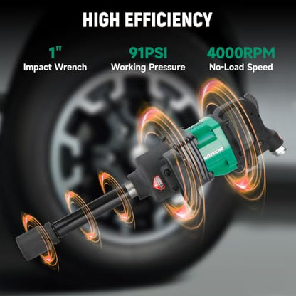 Hoteche 1-Inch Air Impact Wrench Kit, 2211 ft-lbs Heavy Duty Pneumatic Impact Gun, Twin Hammer Mechanism, Truck Tire Tool with Sockets for Semi-Truck, RV, and Industrial Use - size: 1-Inch 2200Ft-Lbs