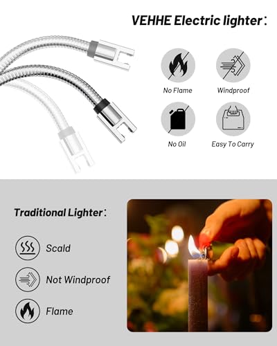 VEHHE Rose Gold USB Rechargeable Electric Arc Lighter with LED Display Long Neck Flexible Suitable for Kitchen, Candles, Gas Cookers, Barbecues - color: Roségold
