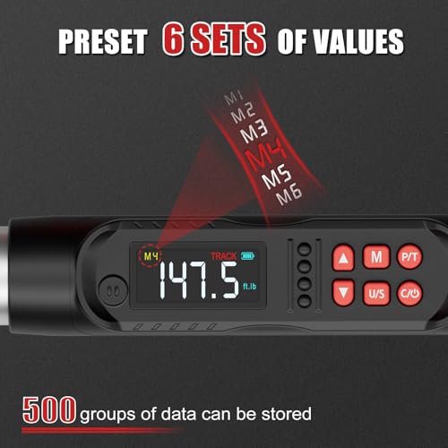 VANPO Adjustable Digital Torque Wrench, 7.38-147.5 Ft.lb/10-200Nm for HVAC | Electronic Torque Wrench with 38mm Jaw and 1/2" Ratchet, ±2% Accuracy, Buzzer, Vibration and LED Indicator for Split AC, Car - size: 7.4-147.5 Ft.lb/10-200 Nm(14×18mm)