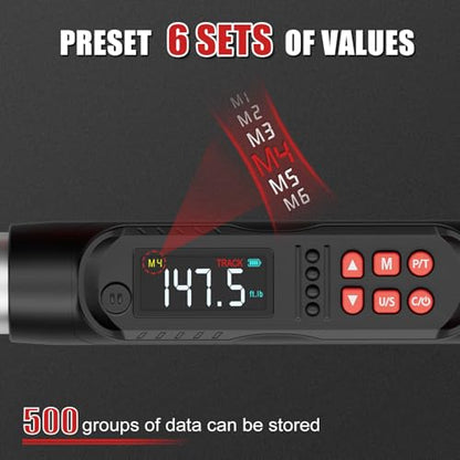VANPO Adjustable Digital Torque Wrench, 7.38-147.5 Ft.lb/10-200Nm for HVAC | Electronic Torque Wrench with 38mm Jaw and 1/2" Ratchet, ±2% Accuracy, Buzzer, Vibration and LED Indicator for Split AC, Car - size: 7.4-147.5 Ft.lb/10-200 Nm(14×18mm)