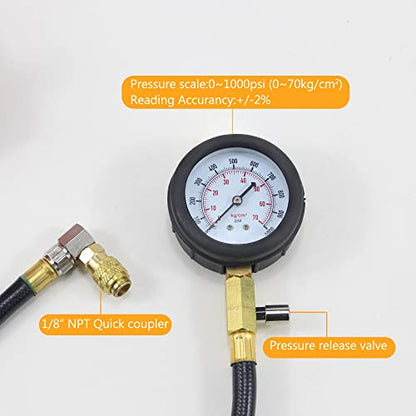 Diesel Engine Compression Tester Automotive Fuel Pressure Tester Kit, Engine Compression Gauges Tool 1000 PSI Cylinder Compression Gauge for Car and Truck