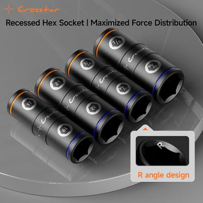Crosstar 1/2" Drive Impact Flip Socket Set | Thin Wall Lug Nut Remover - 8 Sizes for Universal Fit | Cr-Mo Steel Non-Marring Design | Wheel Lock Removal Tool for Trucks & SUVs