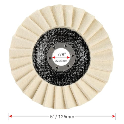 LOZLIN Wool Felt Polishing Wheels, Buffing Discs for Angle Grinder, High Density Buffing Pads for Metal Stainless Steel Aluminum Stone Glass Polishing, Mirror Finish Restoration-3PCS 5 Inch 7/8" Arbor