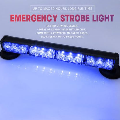 14.8" Battery Powered Emergency Strobe Lights Bar for Trucks/Vehicles Rechargeable Wireless Rooftop Mini Hazard Flashing LED Beacon Warning Light w/Magnetic Base (B/B/B/B) - color: #05 B/B/B/B